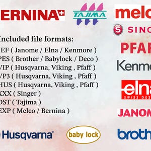 Embroidery machine file  formats PES, JEF, VIP, VP3, HUS, XXX, DST, EXP - for Brother, Janome and other embroidery machines