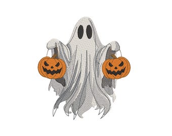 Halloween Embroidery Design Ghost Holding  Pumpkins (Digital Download Machine File)