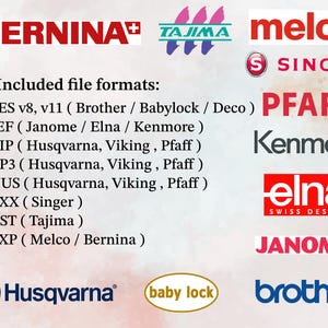 Embroidery machine file  formats PES, JEF, VIP, VP3, HUS, XXX, DST, EXP - for Brother, Janome and other embroidery machines
