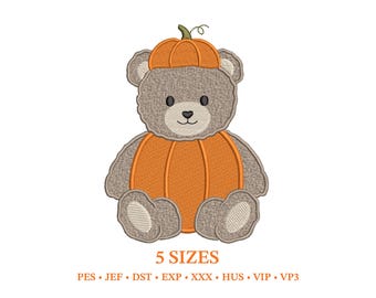 Halloween Pumpkin Teddy Bear Embroidery Design (Machine File Pattern, Digital Download)