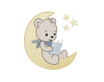 Baby Bear Moon Embroidery Design: Low Density Machine File (Digital Download