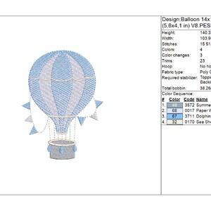 dreamy baby themed embroidery design featuring hot air balloon with pennants , perfect for nursery, babyshower , gender reveal decorations, accessories or gifts
