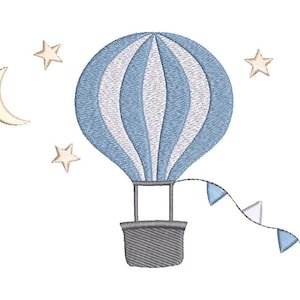Motif de broderie machine étoiles lune montgolfière pour bébé garçon (fichier numérique)