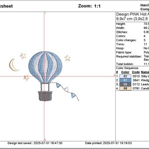 Stars Moon Hot Air Balloon Machine Embroidery Design for Baby Boy (Digital File) image 9