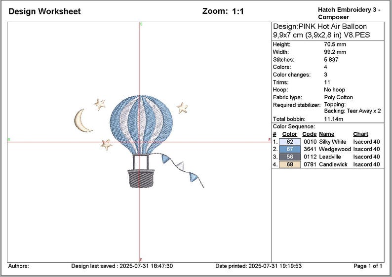 Stars Moon Hot Air Balloon Machine Embroidery Design for Baby Boy (Digital File) image 9