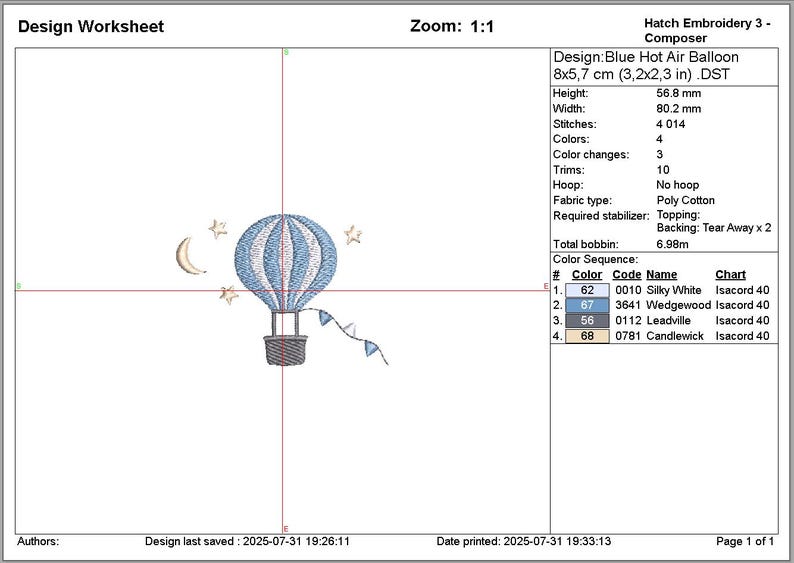 Stars Moon Hot Air Balloon Machine Embroidery Design for Baby Boy (Digital File) image 10