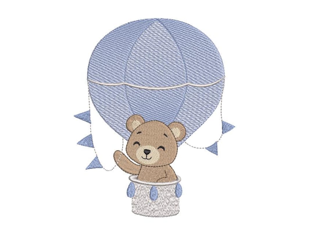 Teddy Bear Hot Air Balloon Embroidery Design for Baby Boy Babyshower ...