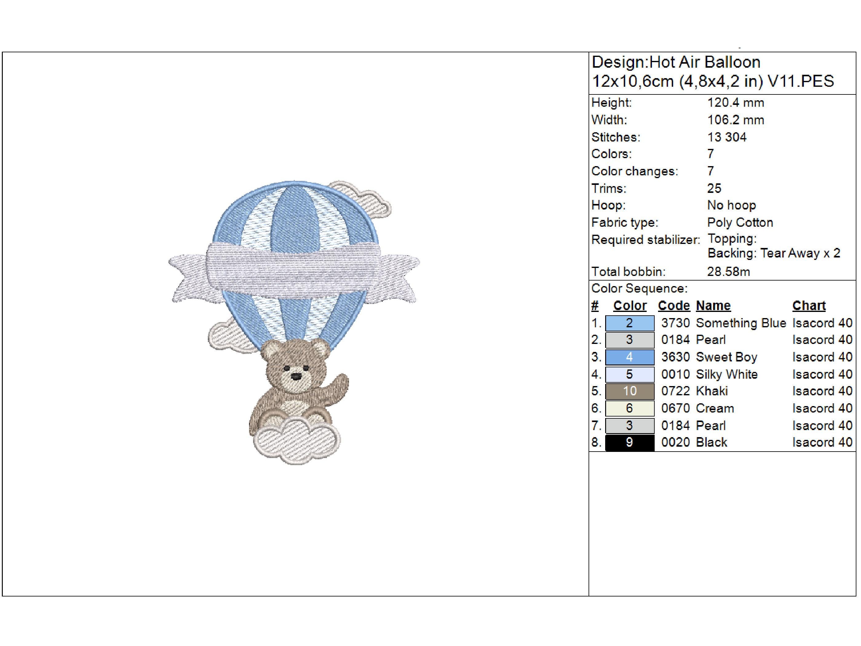 Baby Boy Teddy Bear Hot Air Balloon Embroidery Design (mashine Digital ...