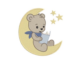 Teddy Bear Moon Embroidery Design: Baby Nursery Decor (Digital Download)