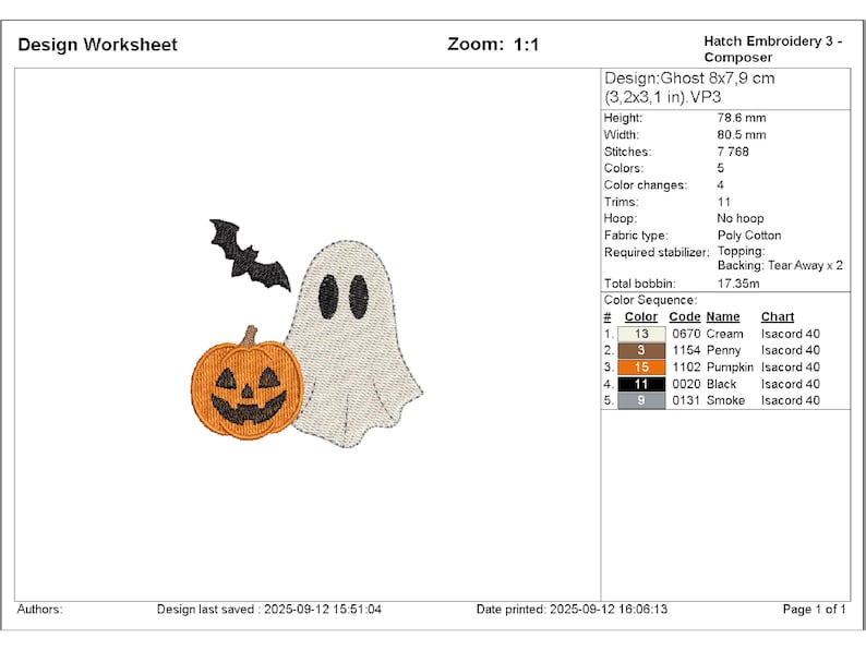 embroidery machine file featuring cute and scary ghost design for kids