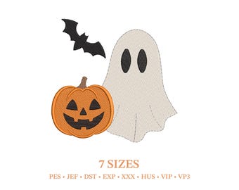 Halloween Celebration Ghost Embroidery Design – Autumn Designs Bat and Pumpkin (Machine File)