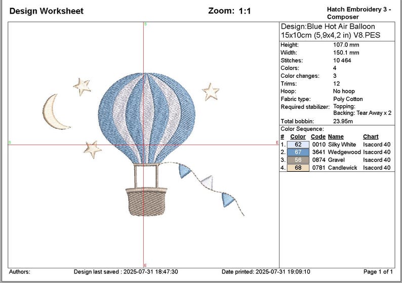 Stars Moon Hot Air Balloon Machine Embroidery Design for Baby Boy (Digital File) image 7