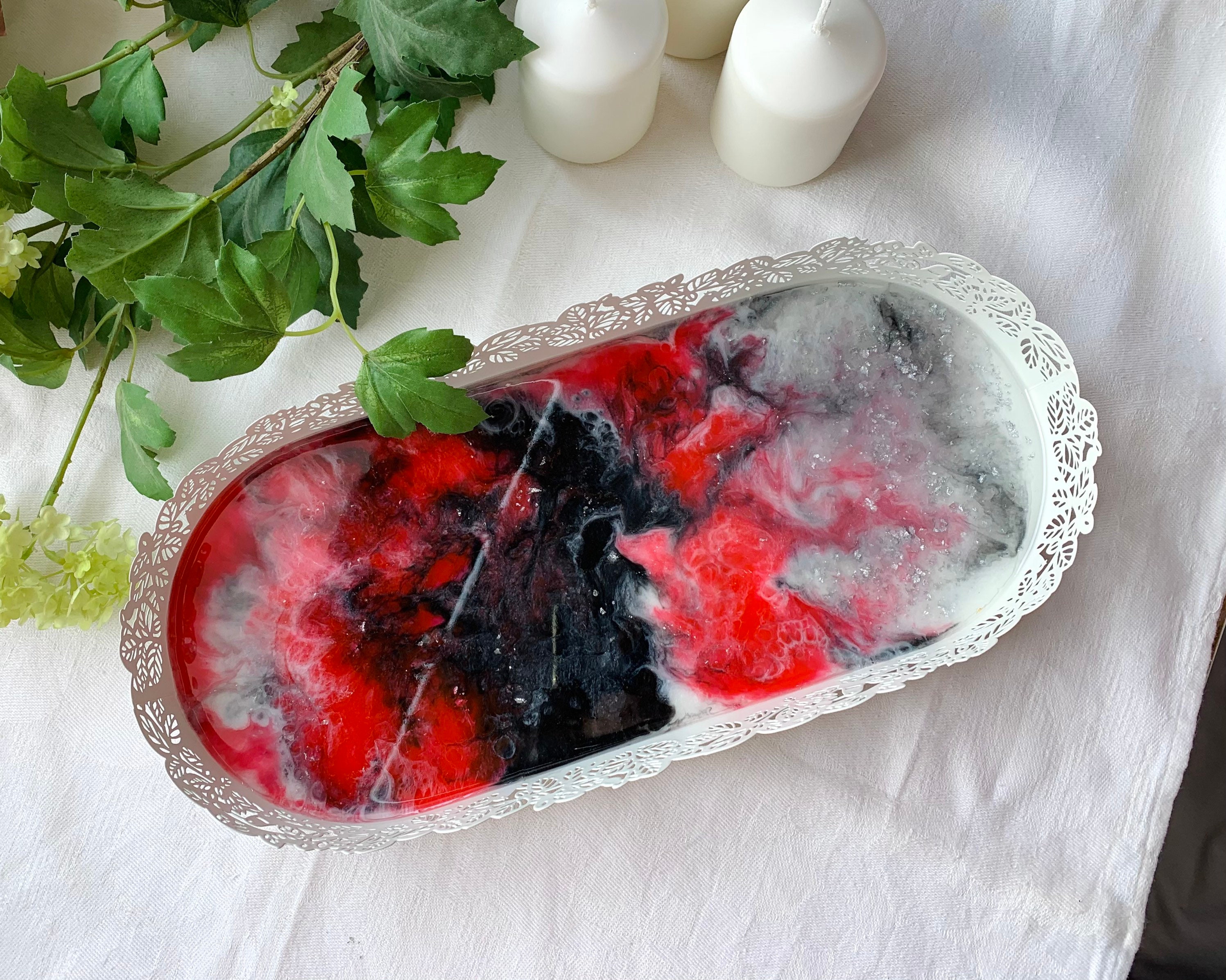 Set Candle tray with 3 small white candles tray and candle Etsy