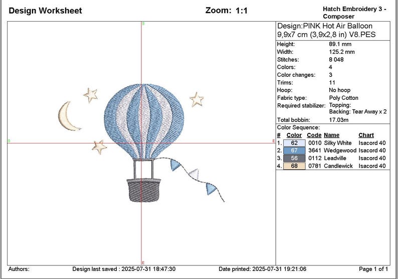 Stars Moon Hot Air Balloon Machine Embroidery Design for Baby Boy (Digital File) image 8