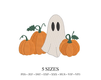 Ghost Pumpkin Embroidery Design, Fall Autumn Machine File (PES JEF DST)