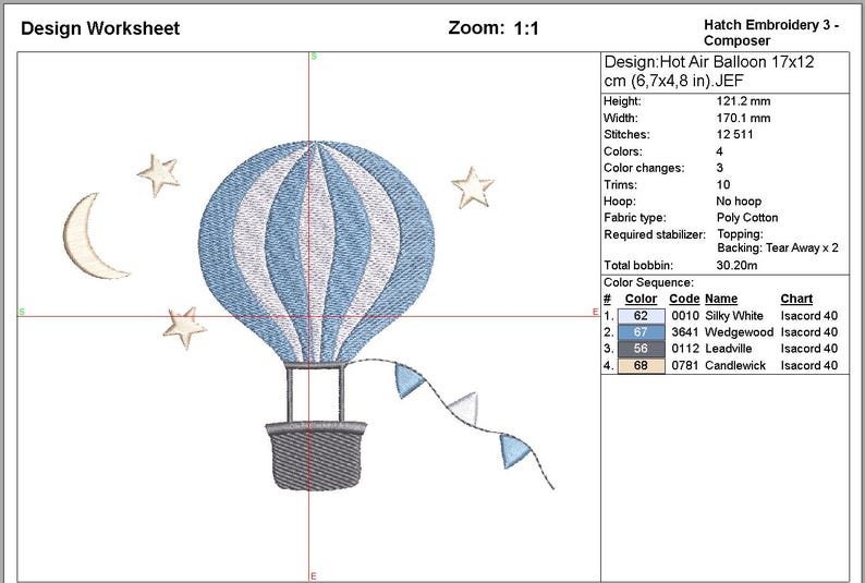 Stars Moon Hot Air Balloon Machine Embroidery Design for Baby Boy (Digital File) image 6