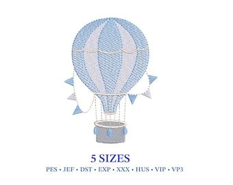 Hot Air Balloon with Pennants Embroidery Designs for Baby Boy Gifts (Digital File)