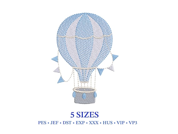 Hot Air Balloon with Pennants Embroidery Designs for Baby Boy Gifts (Digital File)