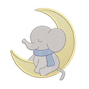 Baby Elephant Moon Embroidery Design: Low Density Machine File (Digital Download