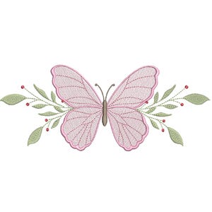 繊細な蝶の刺繍デザイン、枝、花柄の春、女の子の赤ちゃんのための夏のデザイン、機械刺繍ファイル、6 サイズ、蝶