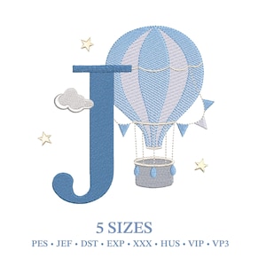Letter J Hot Air Balloon Embroidery Design – Baby Boy Name Initial (PES, JEF..)