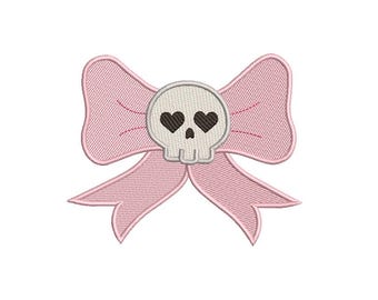 Skull Ribbon Bow Embroidery Design, Kawaii Gothic, Halloween Theme (Machine Embroidery File)