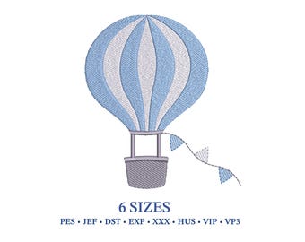 Stripped Hot Air Balloon with Pennants Machine Embroidery Design for Baby Boy  (Digital File)