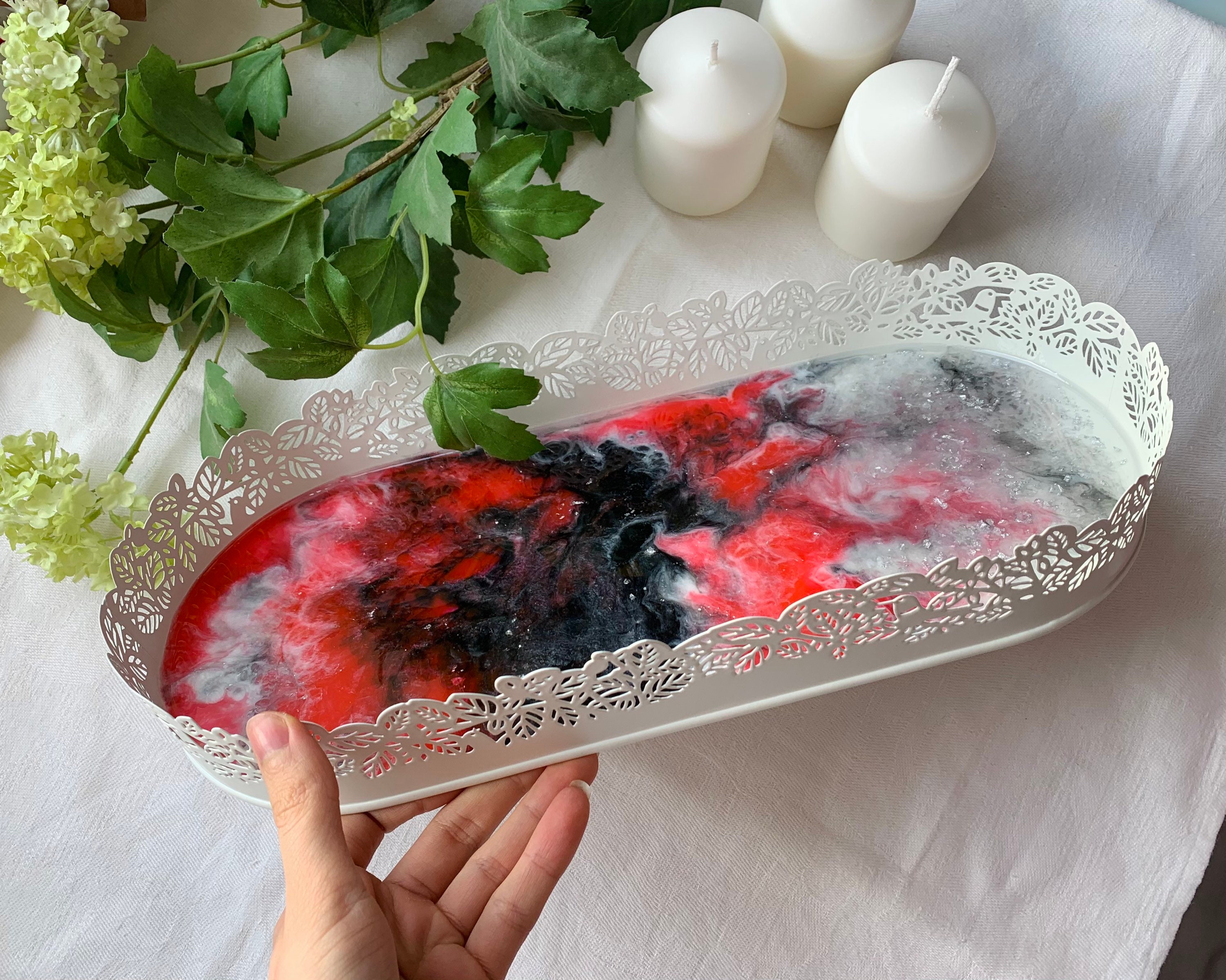 Set Candle tray with 3 small white candles tray and candle Etsy