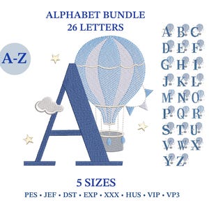 Heißluftballon Alphabet Bundle - 26 Buchstaben, A-Z, Maschinenstickerei Designs für Baby Jungen und Mädchen, Kleinkind (Digitaler Download)