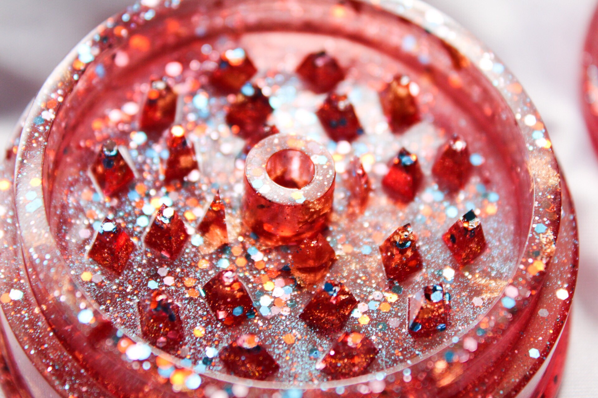 Red herb grinder in epoxy resin holographic sequins cute Etsy