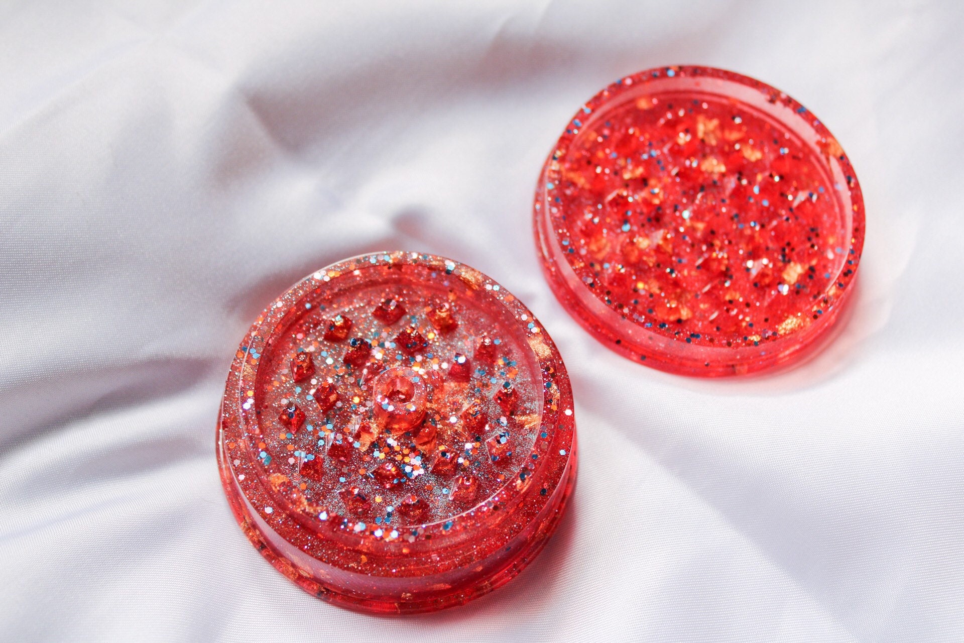 Red herb grinder in epoxy resin holographic sequins cute Etsy