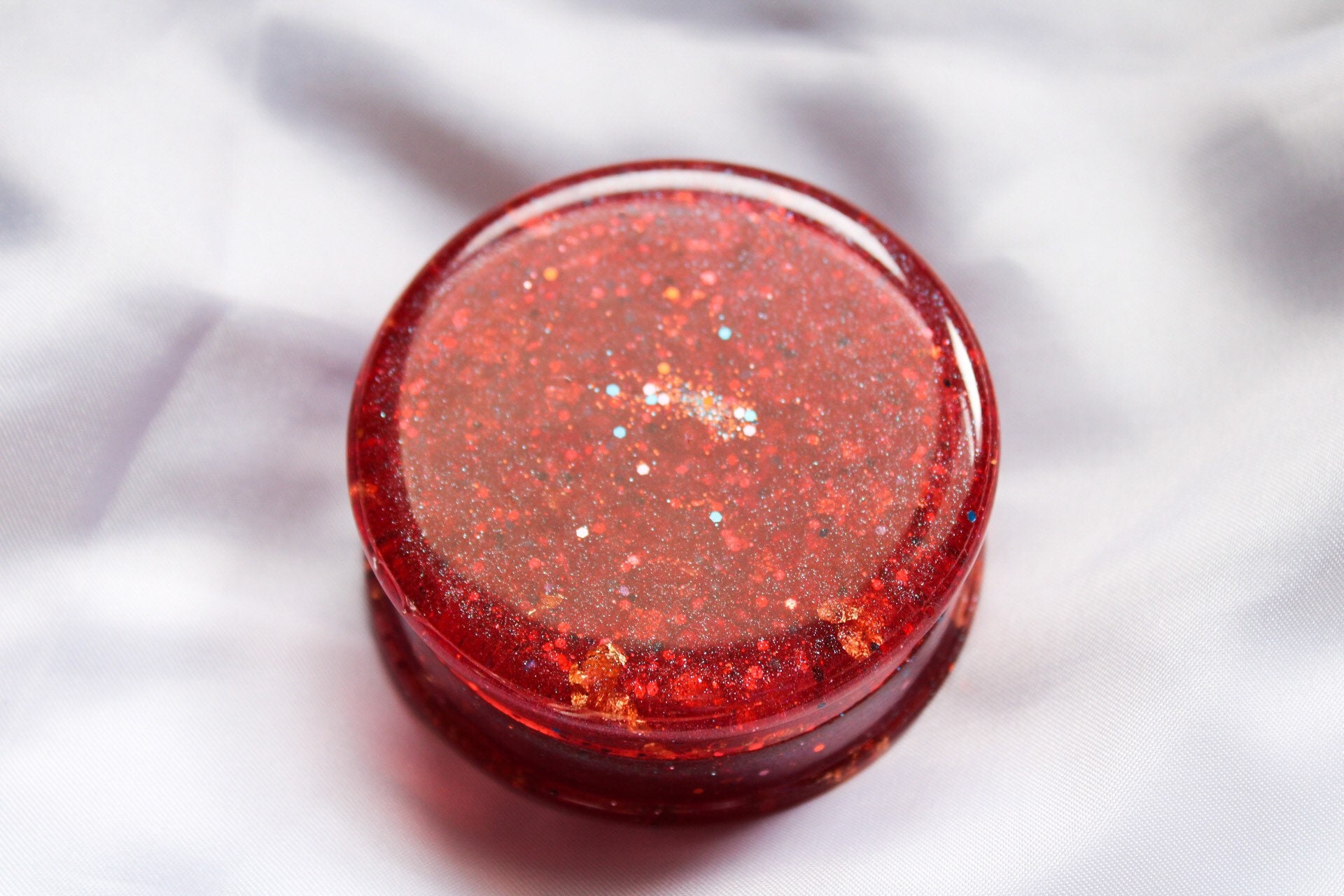 Red herb grinder in epoxy resin holographic sequins cute Etsy
