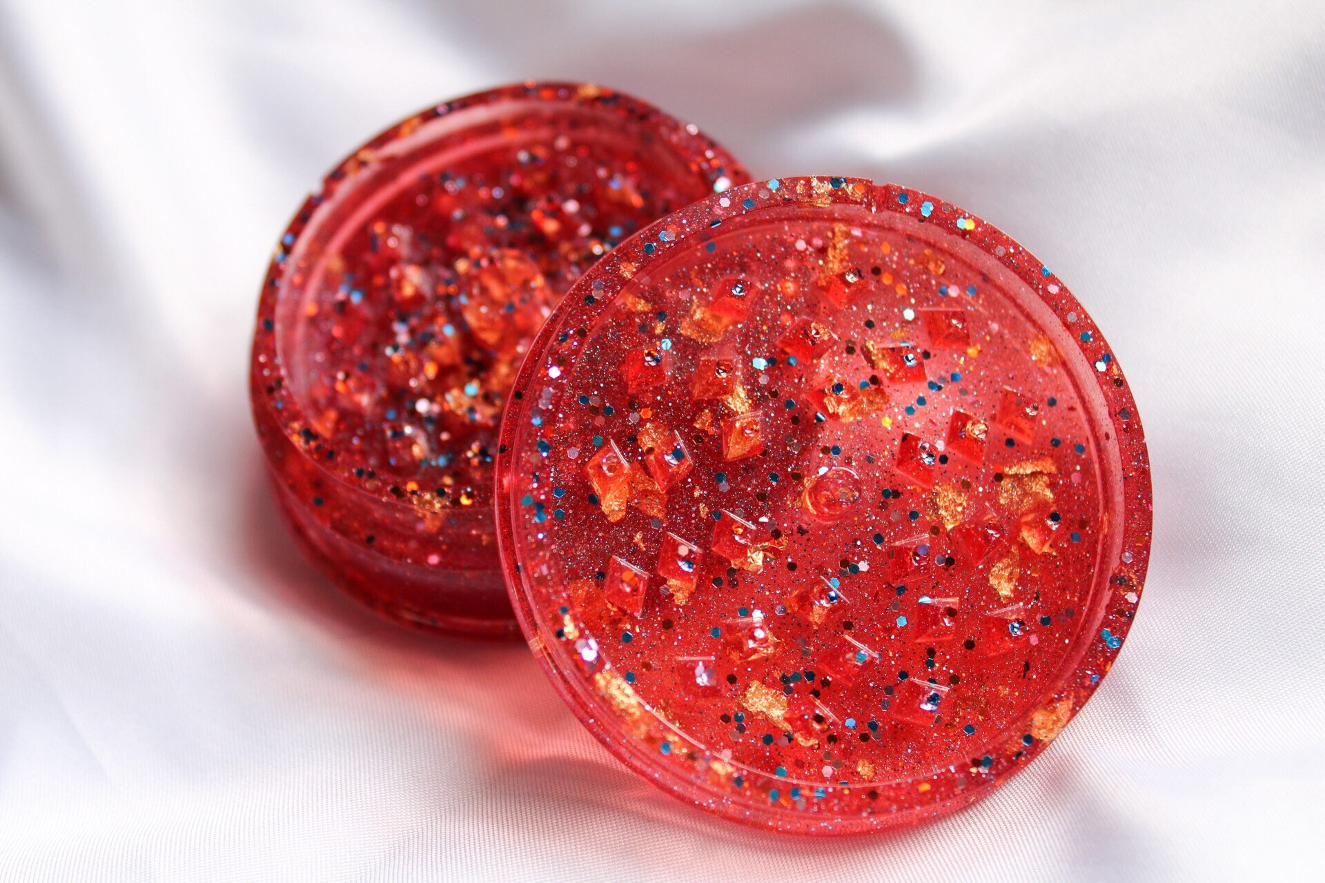 Red herb grinder in epoxy resin holographic sequins cute Etsy