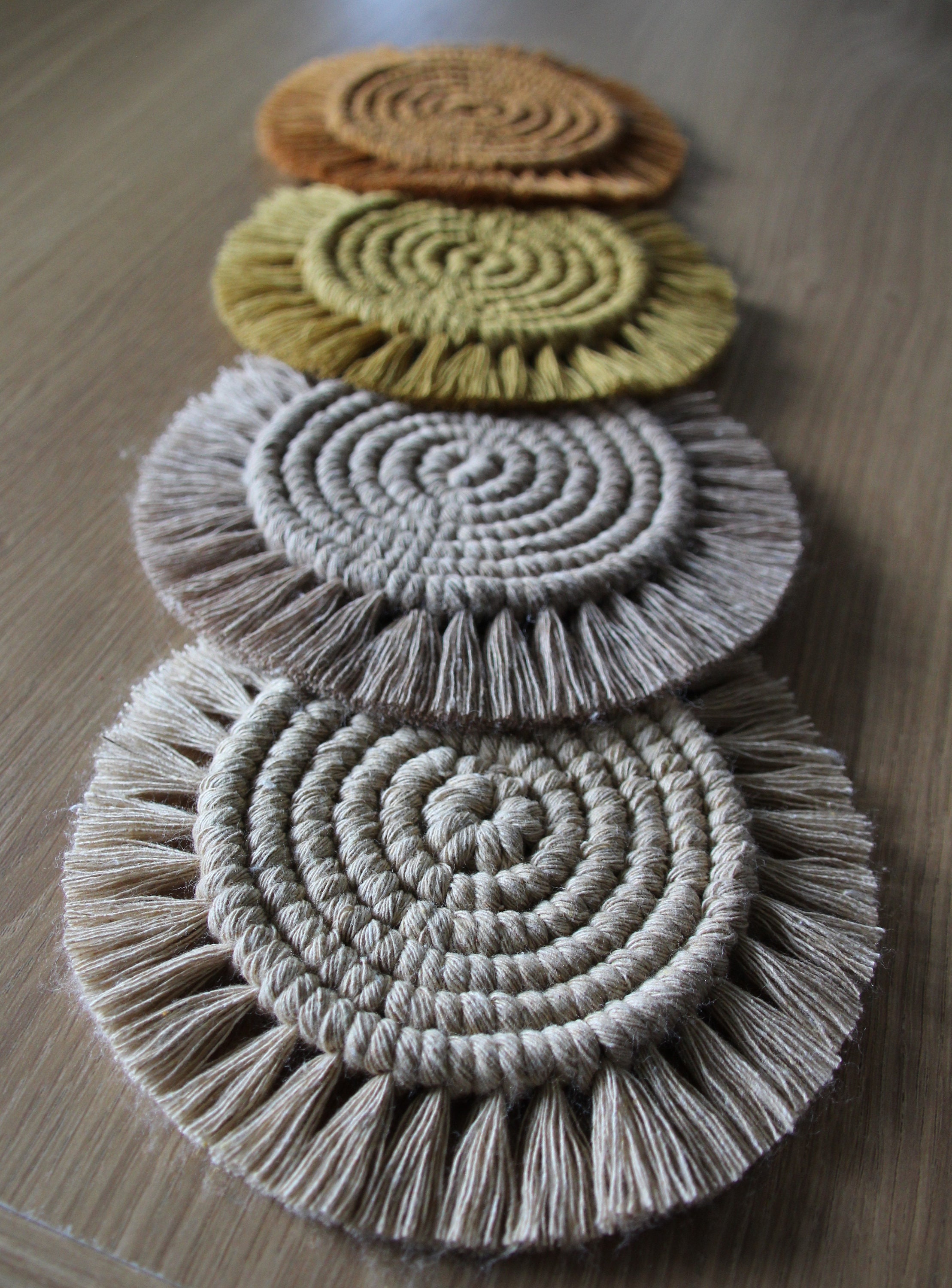 Round Macrame Coasters With Fringing Boho Coasters Etsy