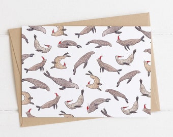 Seal Christmas Card - Seals Wearing Santa Hats