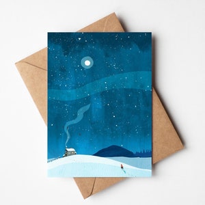 Snowy Night Holiday Card Christmas Card Blank Card