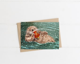 West Coast Sea Otter With Christmas Bauble Christmas Card