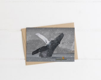 West Coast Christmas Card Humpback Whale in the Snow / Art Card