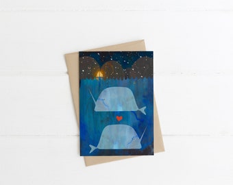 Snowy Whales Christmas Card Holiday Card