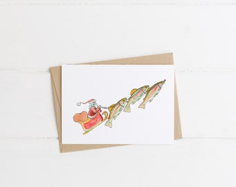 Christmas Card Fish Pulling Santa Sleigh