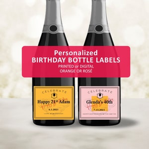 Personalized Birthday Champagne Bottle Label, Printed Sticker or Digital Printable File, Keepsake Birthday Party Gift