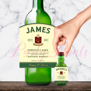 Irish Whiskey Bottle Label, Personalized Custom Label for Jameson, 750ml or 50ml, Birthday Wedding Bachelor Graduation Gift Favors