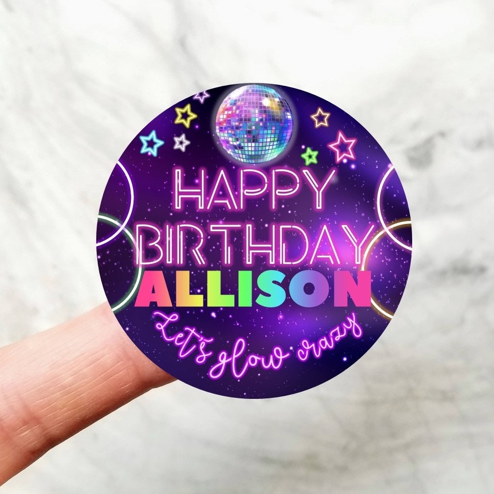 Personalised Disco Stickers Birthday Neon Glow Party Thank You Sweet Cone  Bags