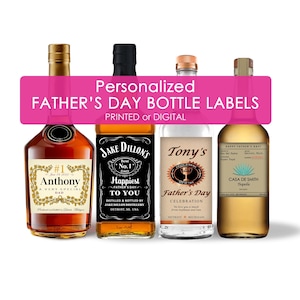 Personalized Father's Day Whiskey Tequila Vodka Cognac Bottle Label, Printed Sticker or DIY Digital PDF File, Dad's Day Liquor Gift