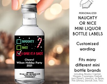 Naughty or Nice Holiday Mini Liquor Bottle Labels | Fits Many 50ml Alcohol Bottles | Adult Christmas Party Decorations