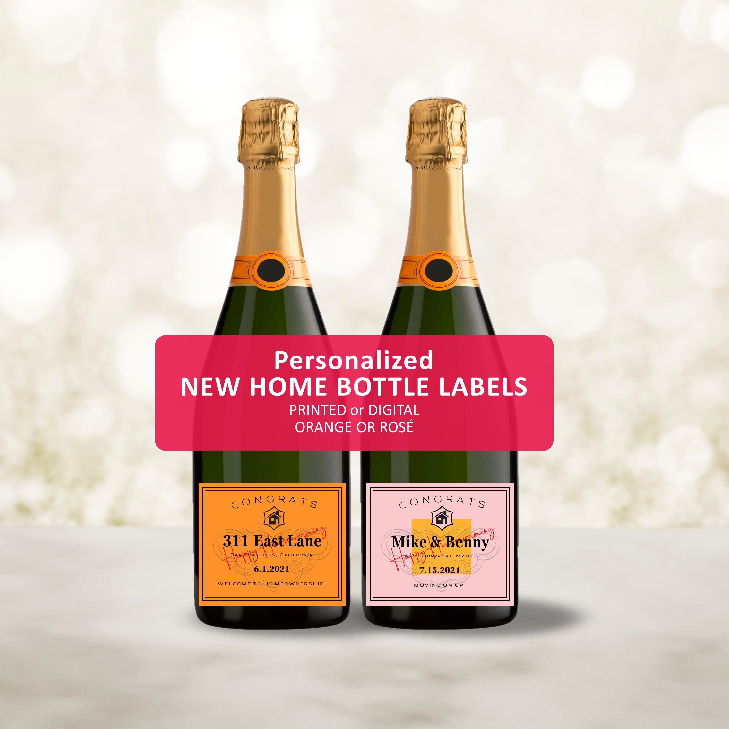 Personalized Housewarming Champagne Bottle Label, Printed Vinyl Sticker or DIY Digital PDF File, New Home Gift