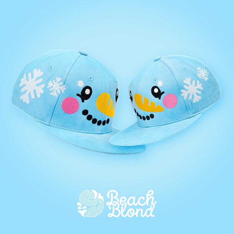 CUSTOM NAME on back Perfect as GIFT Adult and Kid size Beach Blond Snapbacks Snapback Cap with Snowman embroidery Blue