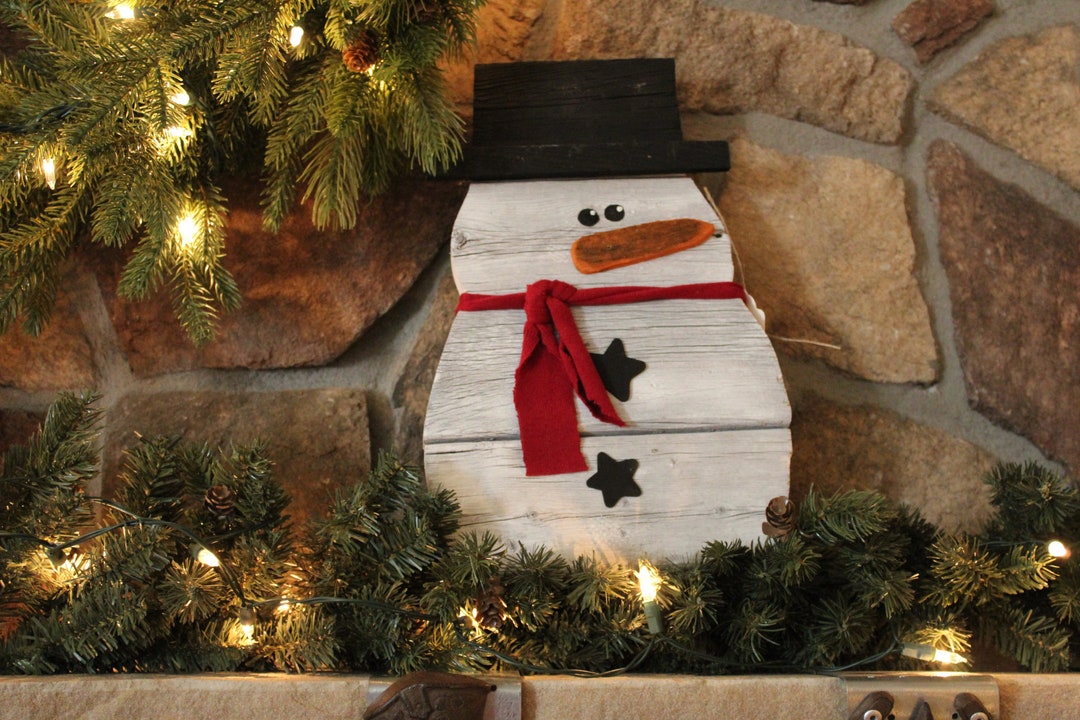 Rustic Farmhouse Style Wooden Christmas Snowman Decoration Winter Snowman Decor Etsy