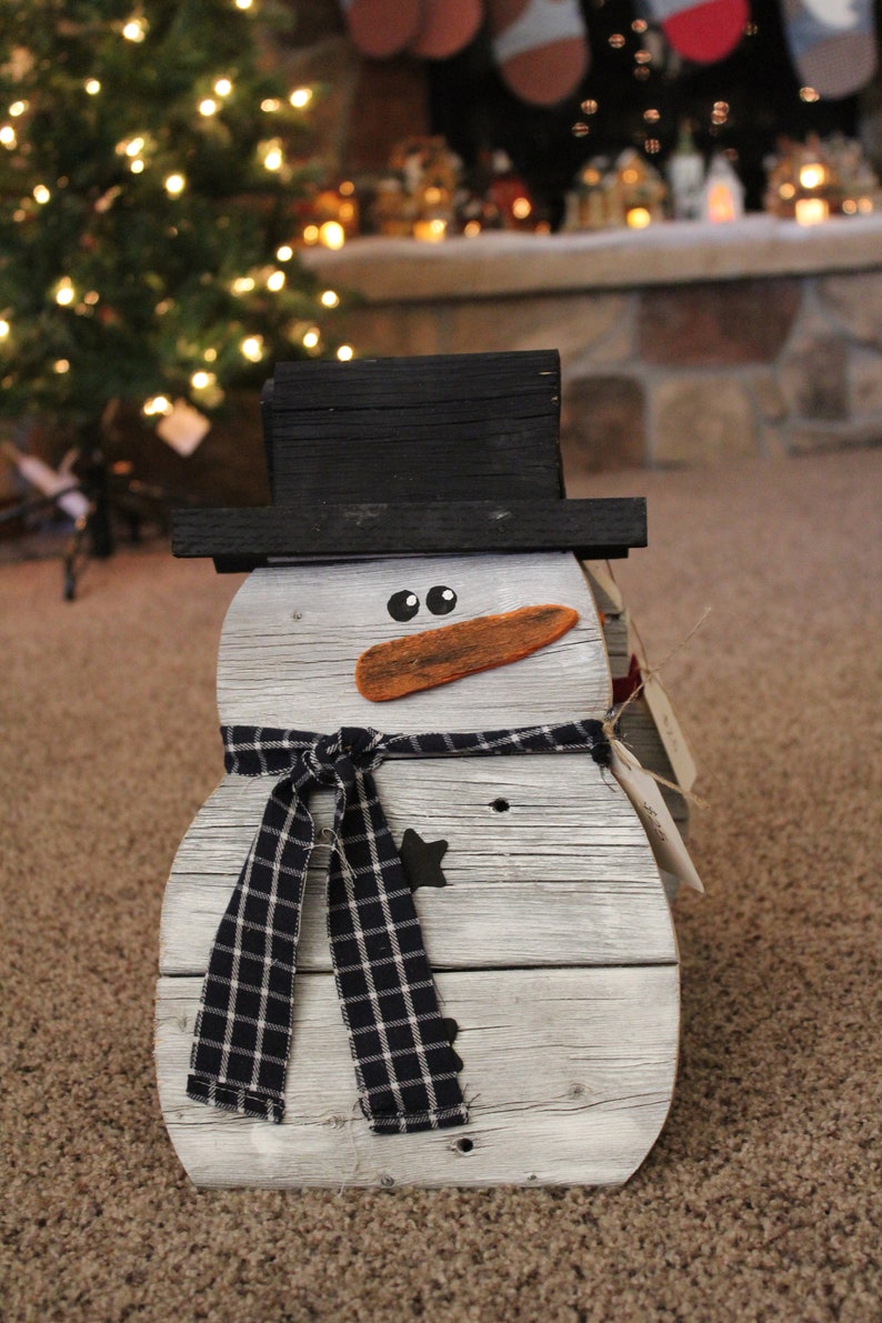Rustic Farmhouse Style Wooden Christmas Snowman Decoration Winter Snowman Decor Etsy