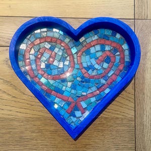 Blue Mosaic Heart Tray Housewarming Gift for Mom
